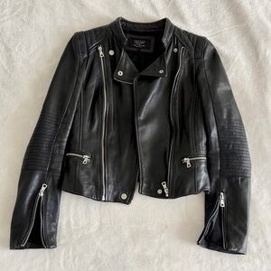 Zara TRF Black Leather Moto Jacket - Women